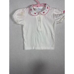 Baby OshKosh White Cotton Floral Peter Pan Collar Puff Sleeve Top 6-9 Months